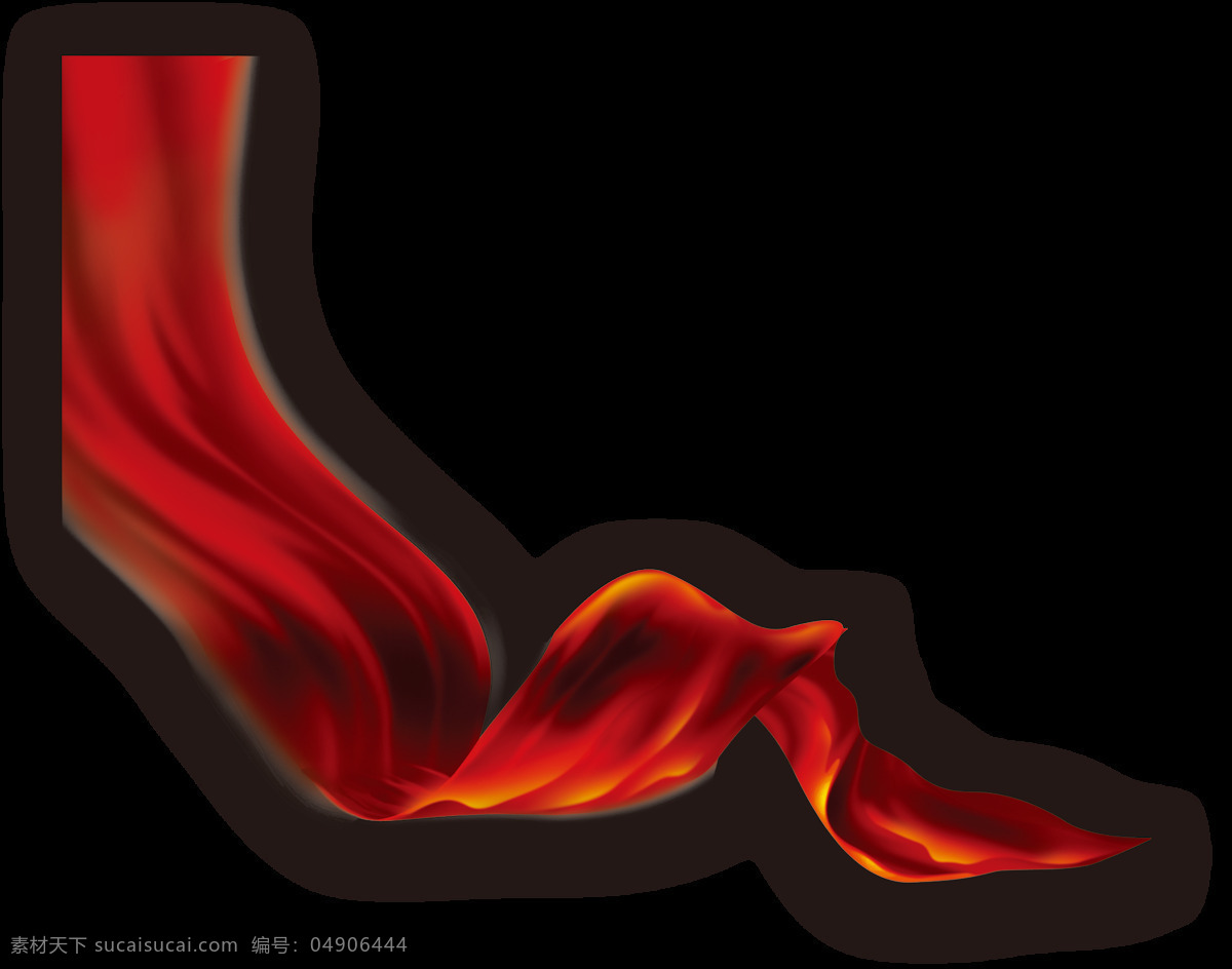 手绘 红色 飘带 元素 红色渐变 丝滑 飘逸 绸带 免抠