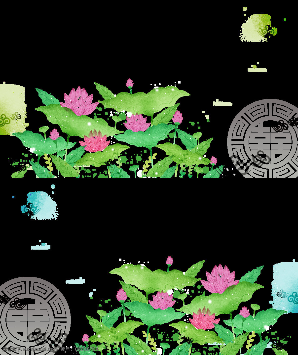 中国 风 手绘 荷花 背景 透明 装饰 荷叶 花朵 绿色 免扣素材 透明素材 植物 装饰图片