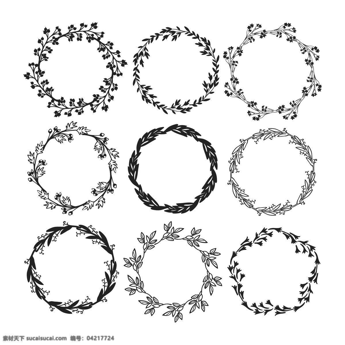 矢量ai花环 植物圆环 植物 矢量 圆环 花环 底纹边框 花边花纹