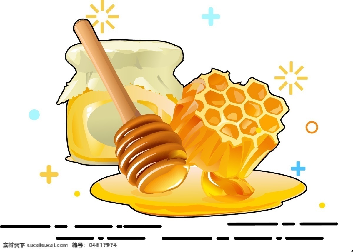 矢量 手绘 卡通 蜂蜜 金色蜂蜜 金色蜂窝 金色蜂巢 蜂王浆 蜜蜂 蜜蜂采蜜 蜂蜜罐 免扣 蜜罐