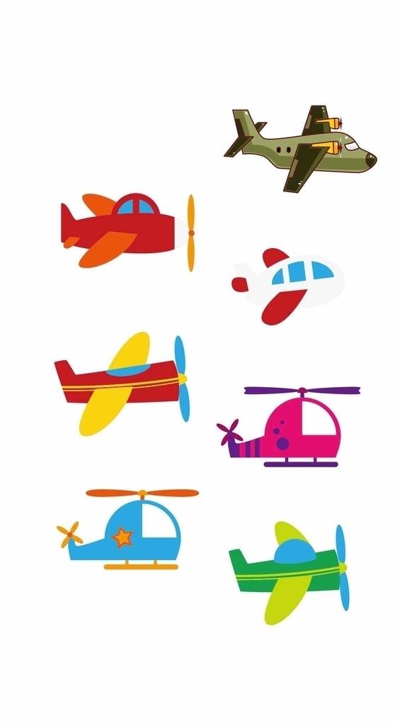 卡通飞机 飞机 直升机 降落伞 交通工具 航天模型 现代科技 卡通设计