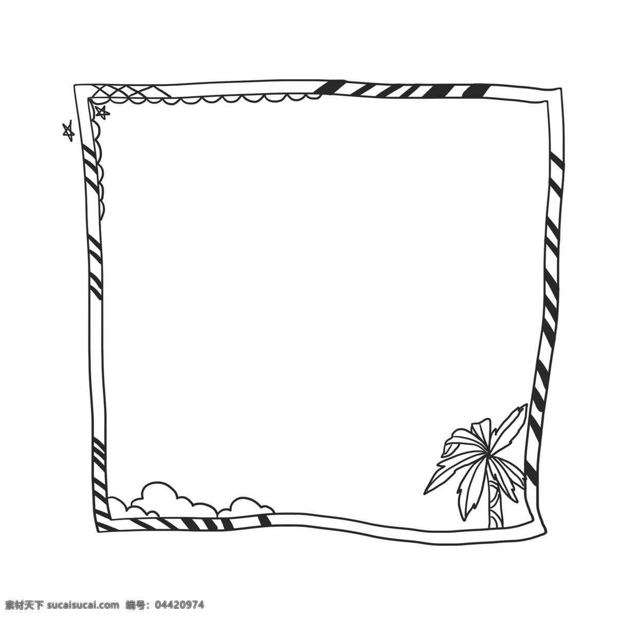 黑白 素描 边框 插图 植物椰树