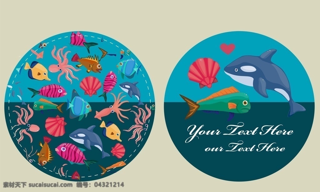 海底世界 海洋生物 卡通 心形 文字结合 小鱼 海螺 海豚 贝壳 小丑鱼 章鱼 水母 生物世界 矢量 矢量素材 其他矢量