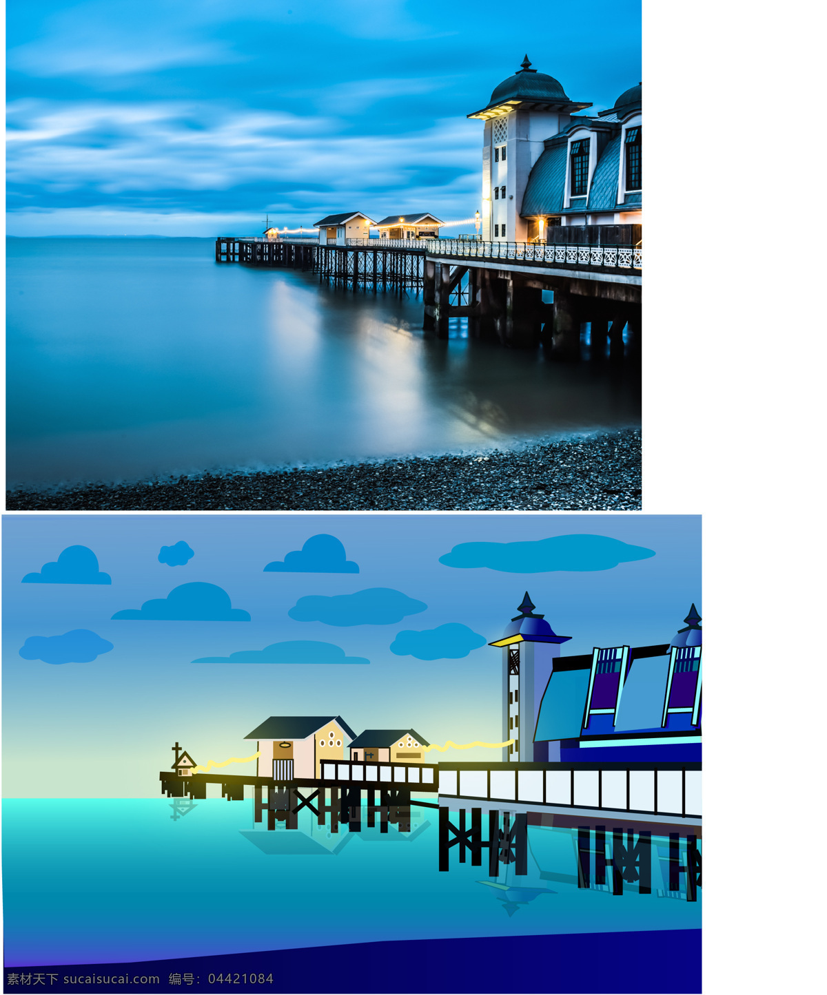 风景 插画 海景 蓝色 调 层次 色彩 欢快 剪纸 简约 画册设计