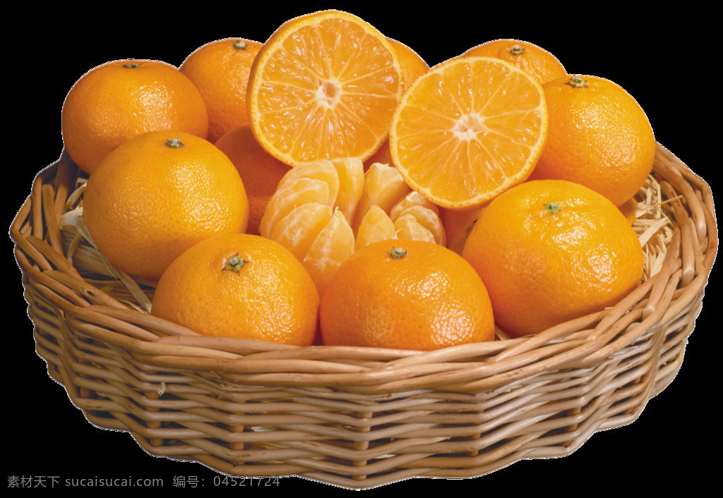 新鲜 柠檬 水果 元素 竹编 水果盘 篮子 橙子 免抠