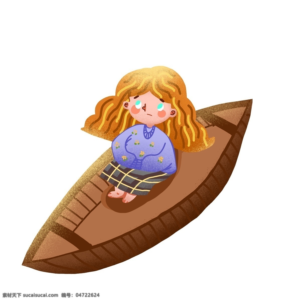 卡通 坐在 小船 上 女孩 商用 元素 可爱 船 psd设计 唯美设计 插画元素 儿童