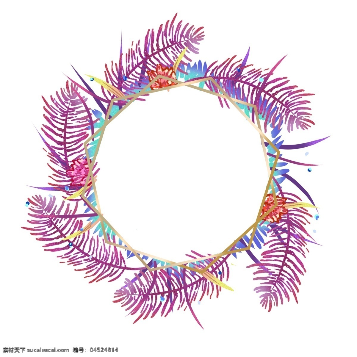 手绘 花卉 边框 元素 商用 叶子 紫