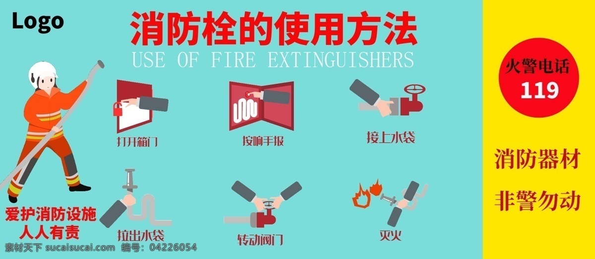 消防栓 使用方法 消防 安全 展板 消防栓展板