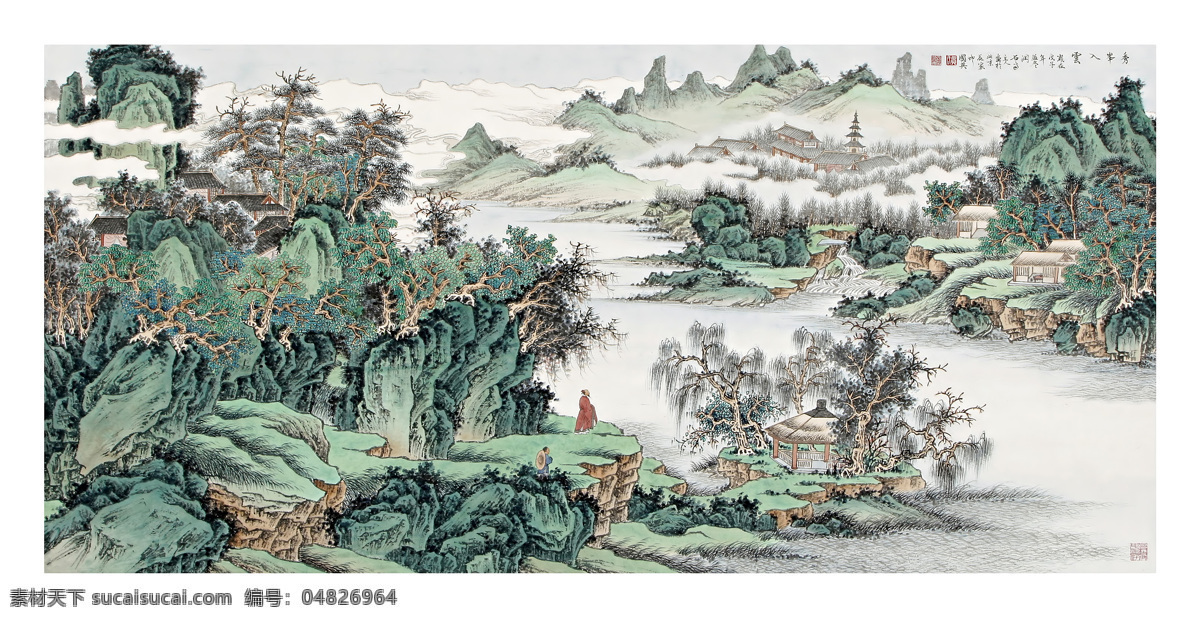 山水画素材 山水画 国画 水墨 中国风 白色