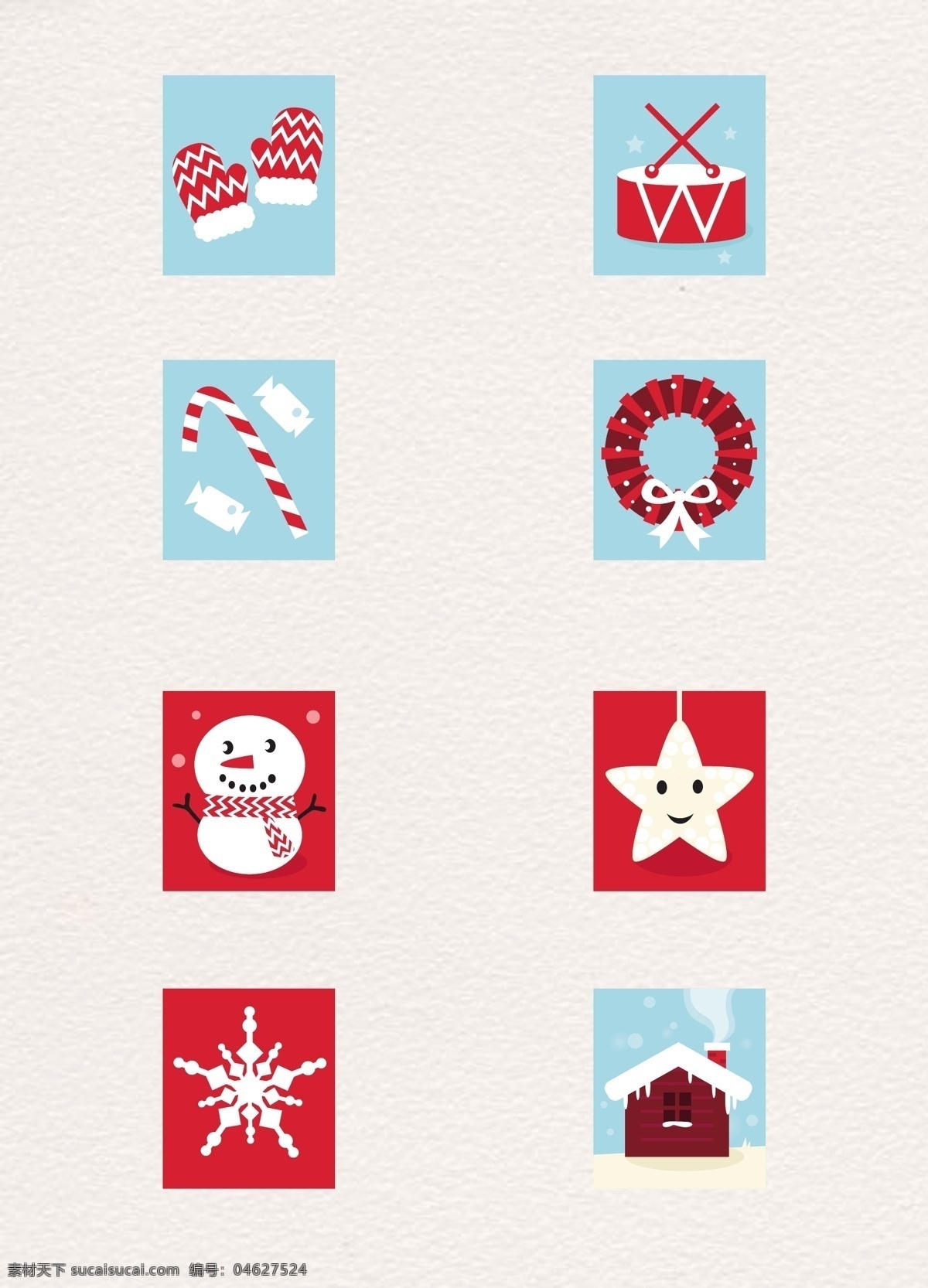 扁平化 圣诞节 图标 雪花 节日素材 矢量 方形图标 圣诞手套 拐杖糖果 雪人 雪屋 图标设计