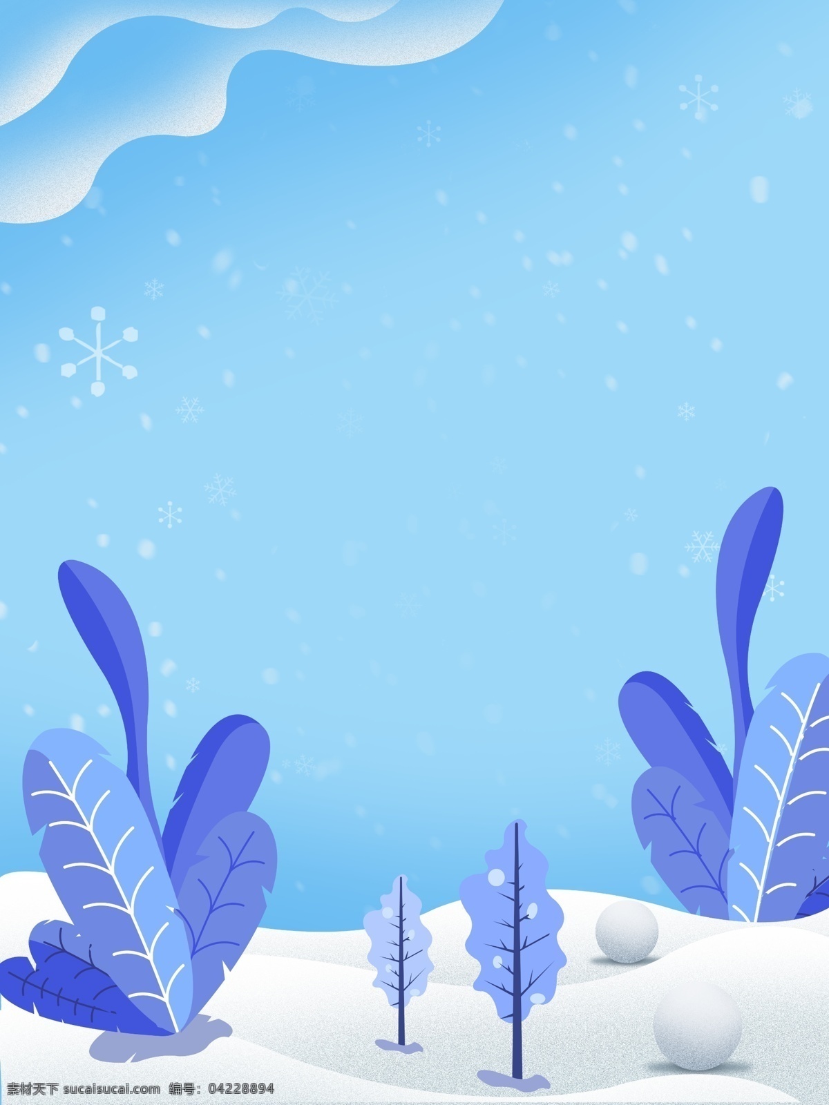 创意 蓝色 雪花 月 清新 背景 背景素材 清新背景 树木 雪地 雪花背景 12月 冬季背景 冬天 色彩背景 广告背景 手绘背景