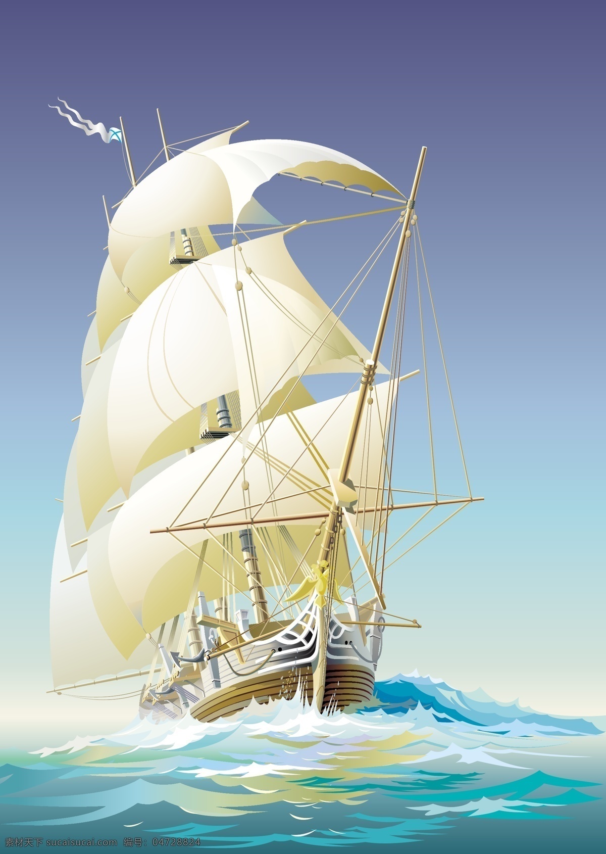 矢量 帆船 船 大海 海浪 蓝天 矢量帆船 矢量图片 白帆远航 其他矢量图