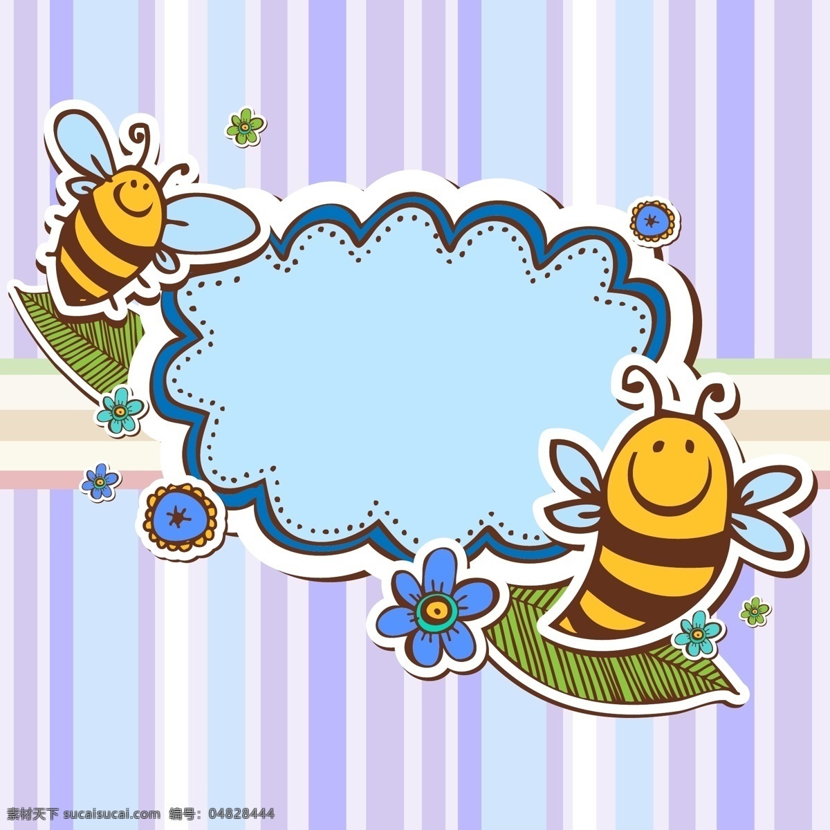 创意 蜜蜂 剪贴 语言 框 矢量 花卉 叶子 条纹 昆虫 语言框 矢量图