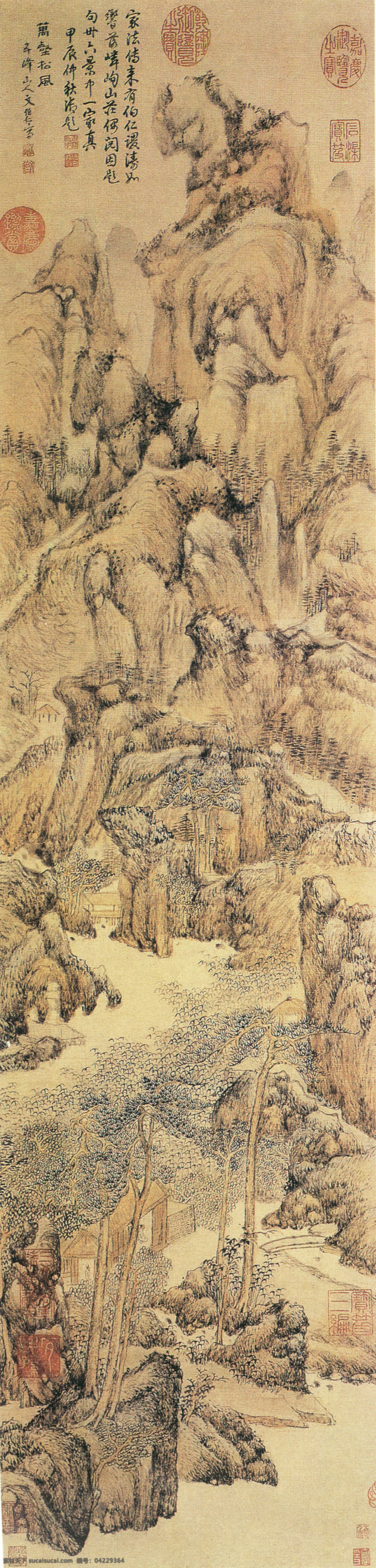 山水 名画 书画 万 壑 松风 图 古画 山水画 山水名画书画 书画真迹 中国水墨画 万壑松风图 名家文伯仁 文化艺术