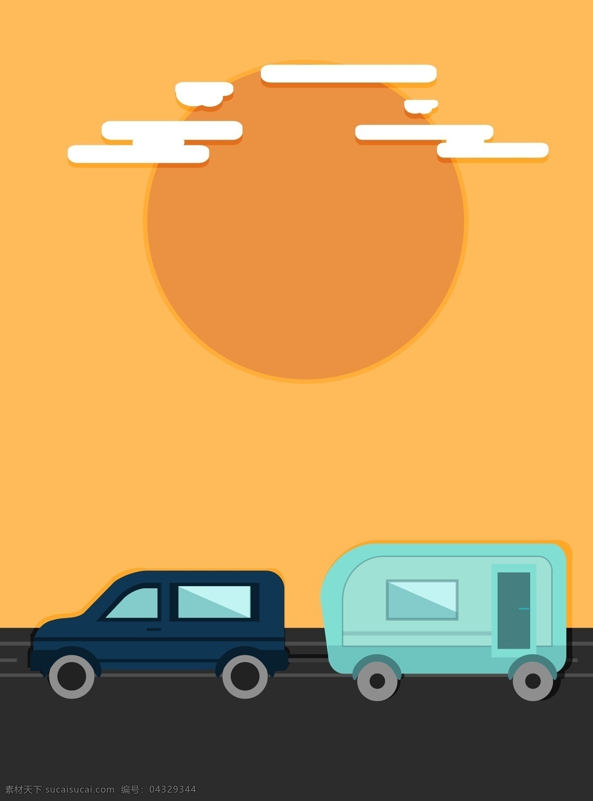矢量 扁平化 旅游 公车 背景 巴士 扁平 橙色 几何 渐变 夕阳 云朵