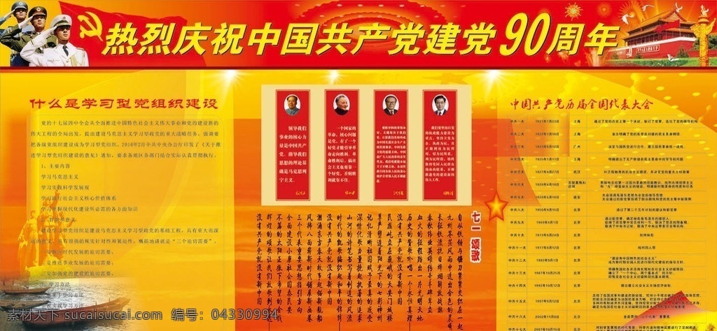 热烈 庆祝 中国共产党 建党 周年 什么 学习型 党组织 建设 七一颂歌 历届 全国代表大会 展板模板 矢量