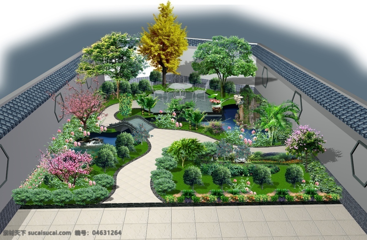 屋顶花园 植物 红叶李 贴梗海棠 桂花 灌木 樱花 园林设计 环境设计 源文件