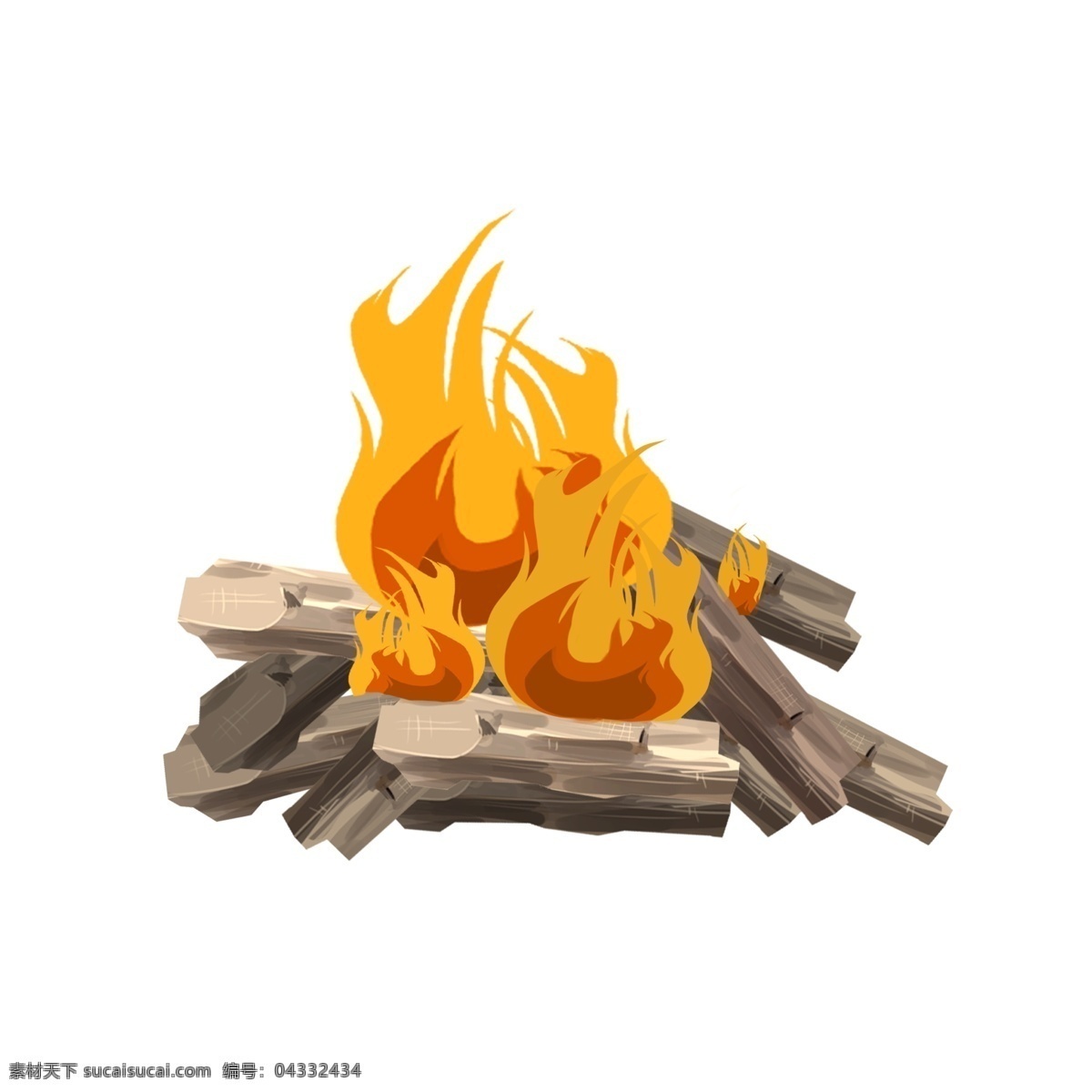 手绘 燃烧 木头 插画 钻木取火 露营 篝火 火焰 劈柴 燃烧的木头 野营火堆 野外取暖 柴火 堆