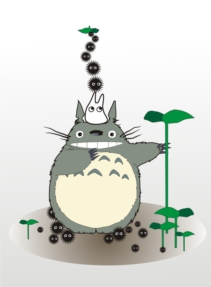 龙猫 宫崎骏 动画作品 碳球 小白猫 绿色植物 动漫 动漫动画 龙猫场景 卡通设计 矢量