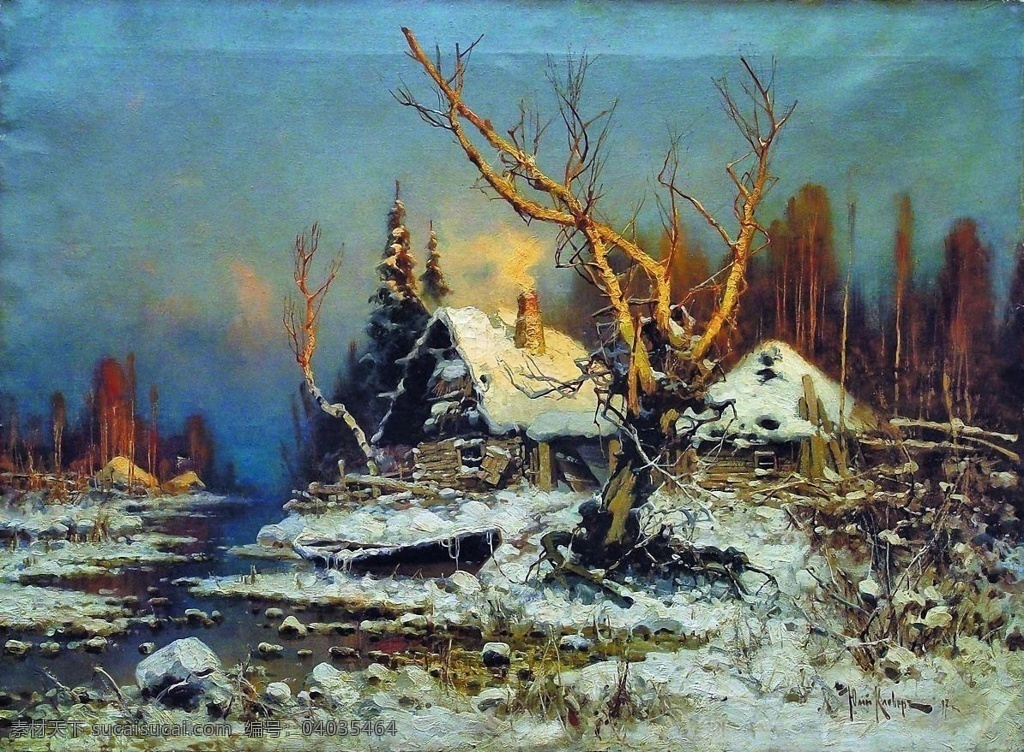 冬天风景 俄罗斯风景画 油画 写生 油画风景 绘画艺术 文化艺术 绘画书法 设计图库