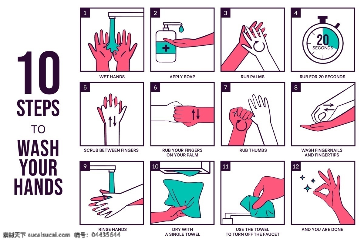 洗手步骤 洗手方法 洗手方式 矢量洗手 洗手 卡通洗手 手绘洗手 洗手插画 洗手教程 保持卫生 卫生 干净 手 人物图库