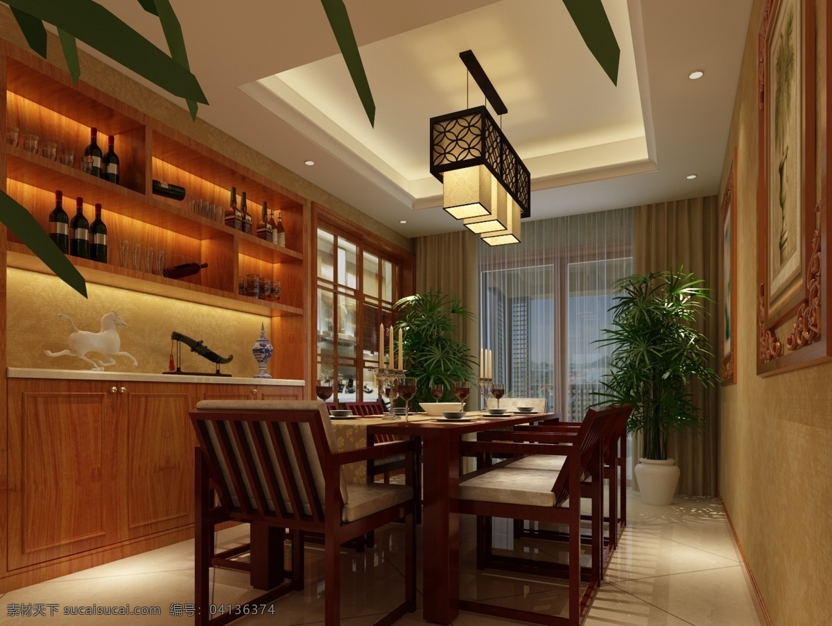 新 中式 客厅 餐厅 装饰装修 效果图 新中式 客厅效果图 餐厅效果图 客厅模型 餐厅模型