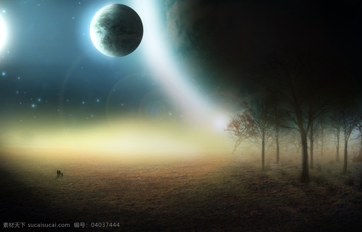 超现实月球 超现实 月球 月亮 绘画 森林 风景 分层 源文件