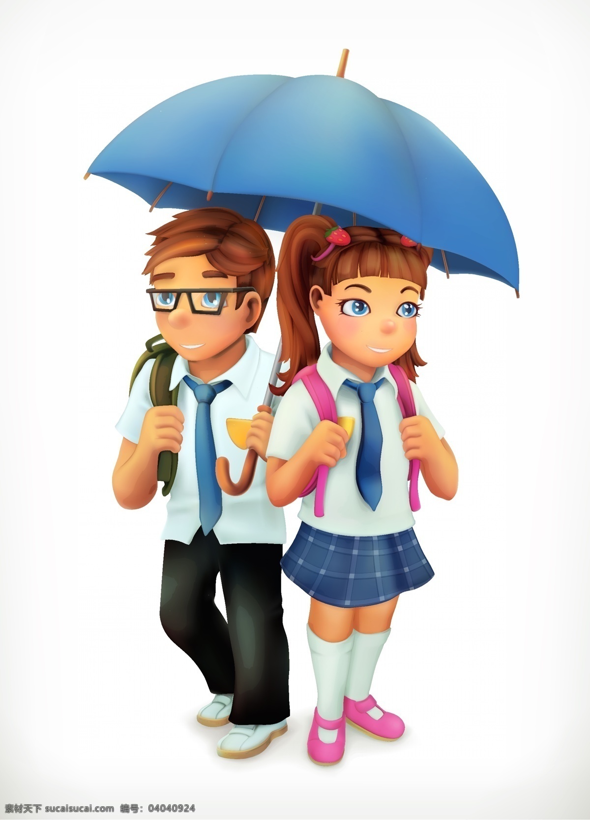上学的孩子 卡通 打伞 可爱 孩子 学生