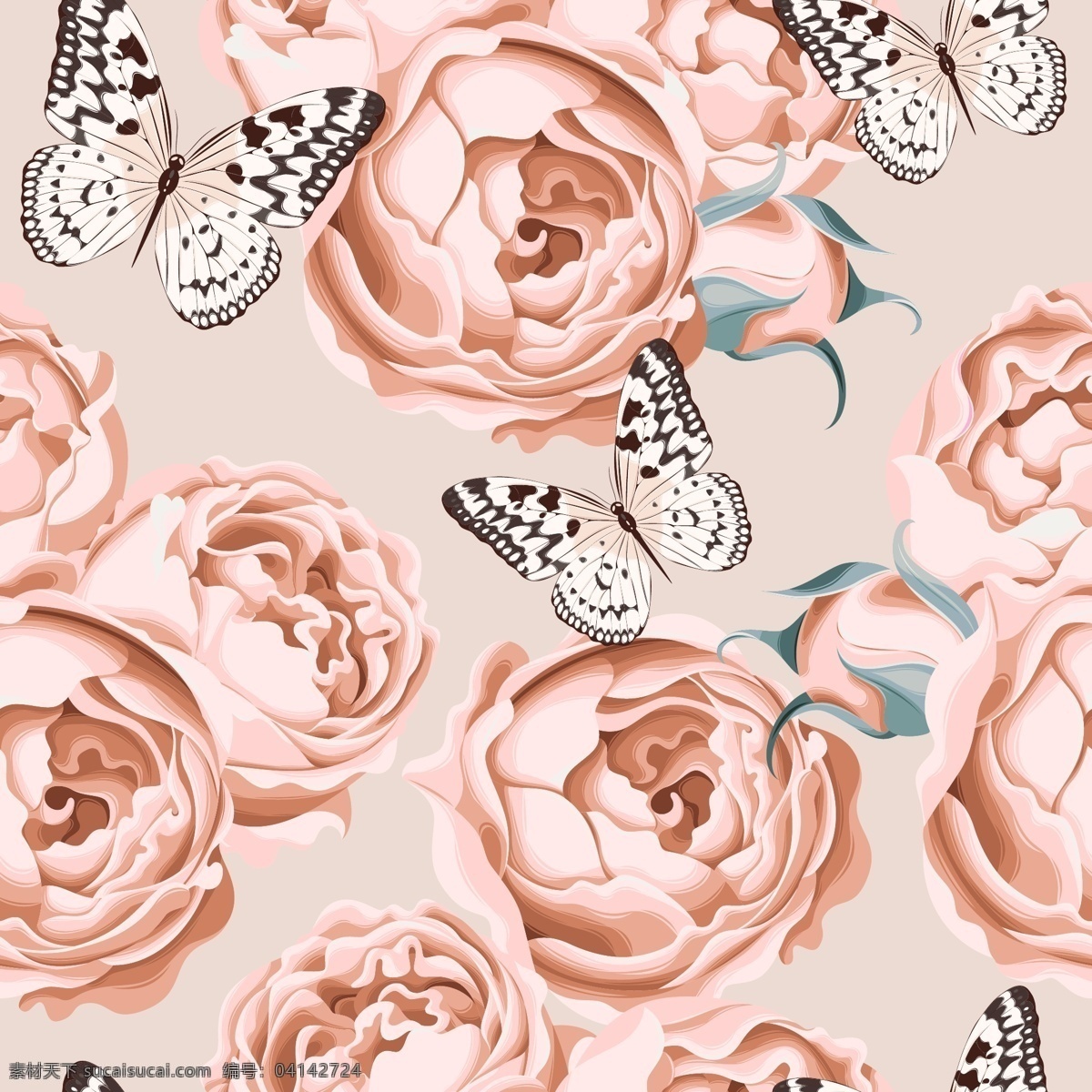 唯美 粉色 时尚 玫瑰花 背景 底纹 蝴蝶 花朵 花卉