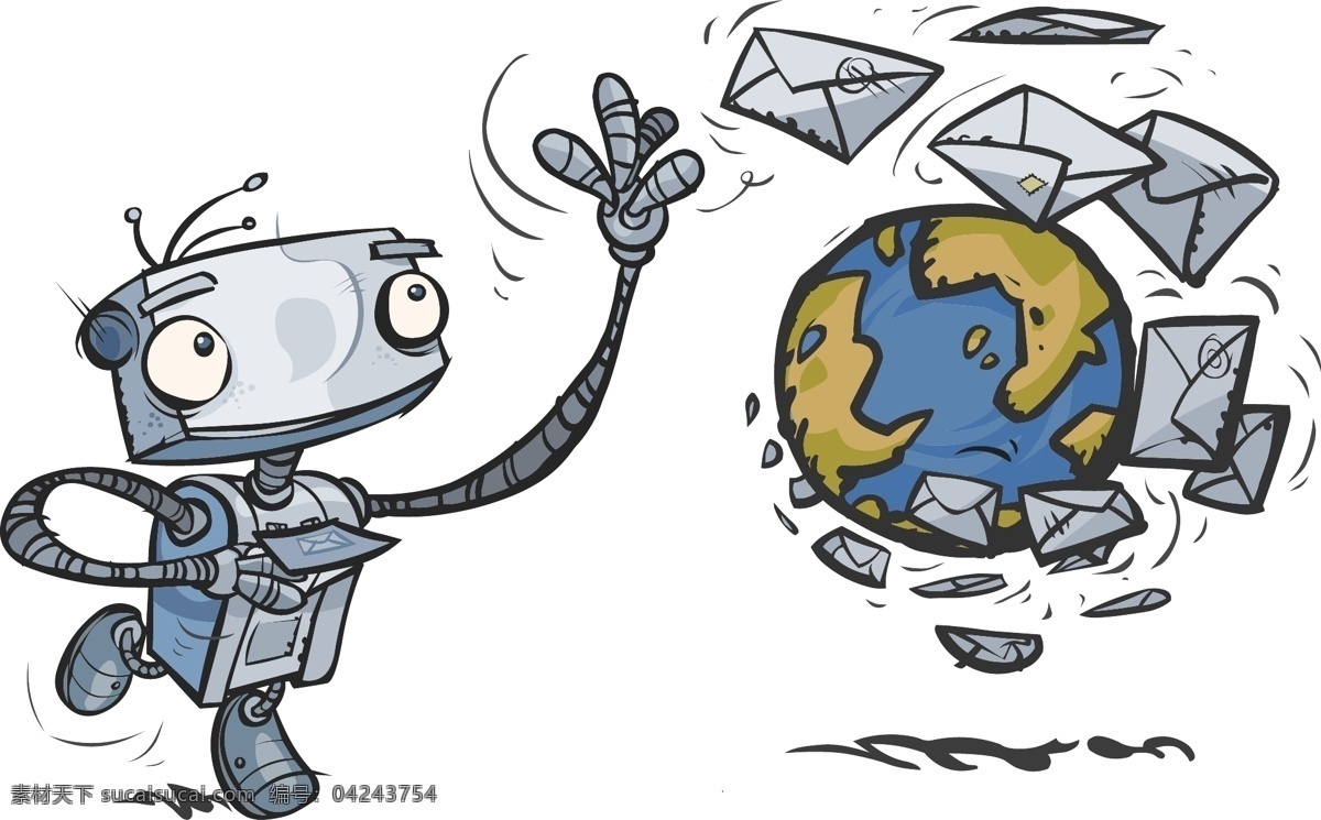 发 邮件 的卡 通 机器人 发邮件 地球 卡通机器人 卡通人物漫画 人物插画 卡通形象 矢量人物 矢量素材