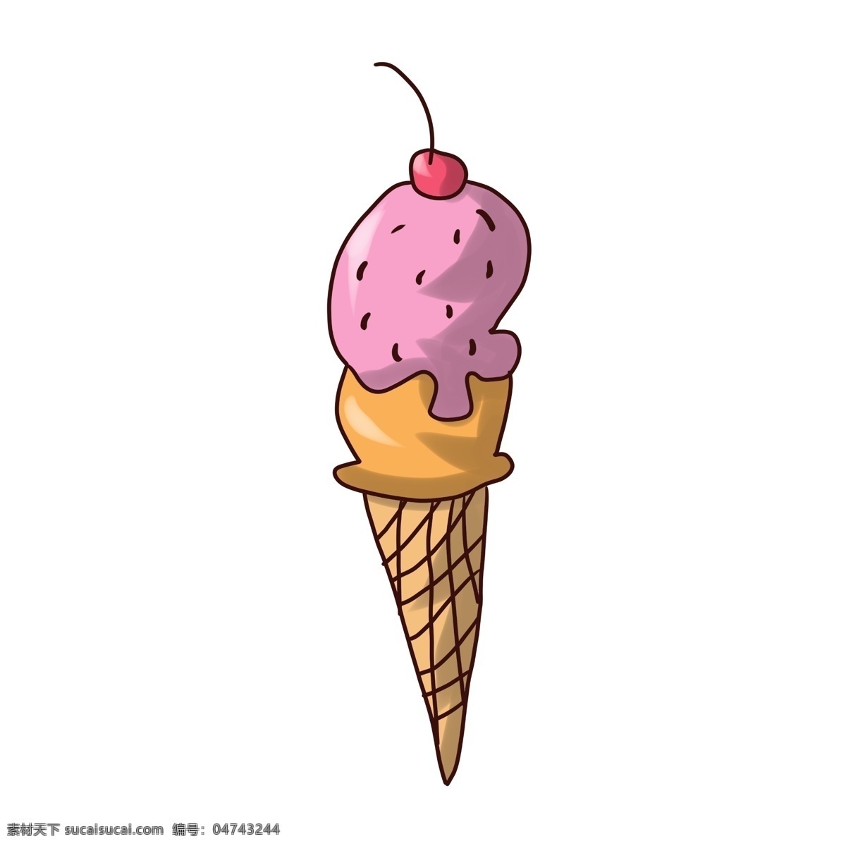 粉色 甜筒 冰激凌 插画 粉色冰激凌 樱桃口味 蛋筒雪糕 夏日冰品 创意美食插画 西式