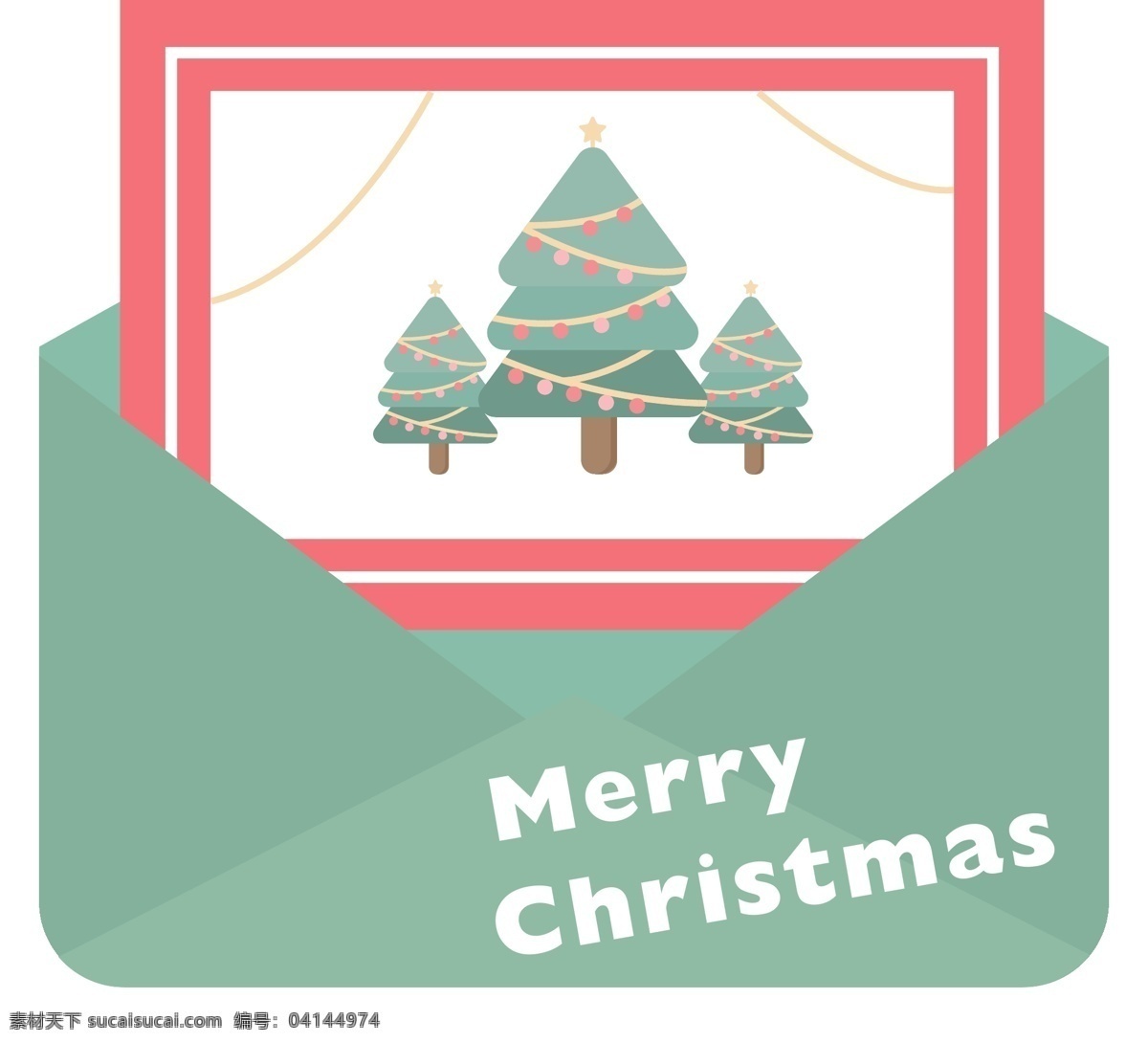 圣诞 边框 信封 矢量 元素 圣诞树 可爱