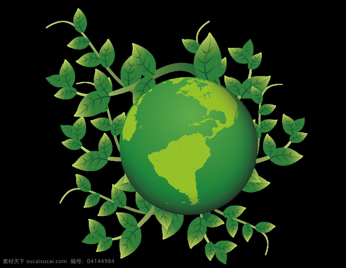 卡通 绿色 地球 元素 小清新 环保 绿色地球 绿叶 手绘 绿藤 保护地球 ai元素 矢量元素