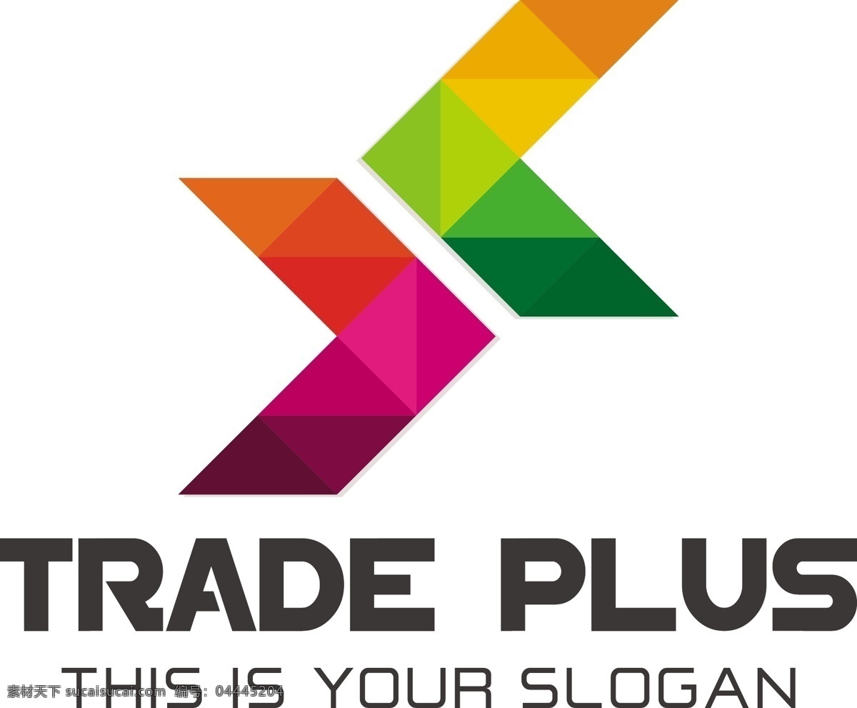 彩色 双向 交错 尖头 tradeplus 贸易 多边形 抽象 logo logo模板 trade