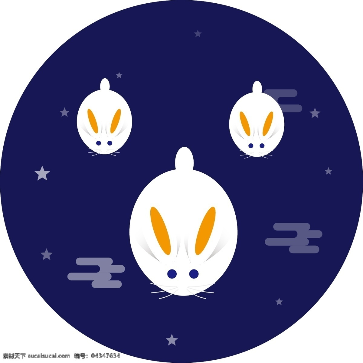 卡通 可爱 八月 十 五 中秋节 玉兔 原创 商用 中秋 祥云 八月十五 圆月 团圆 传统 商用素材 兔子