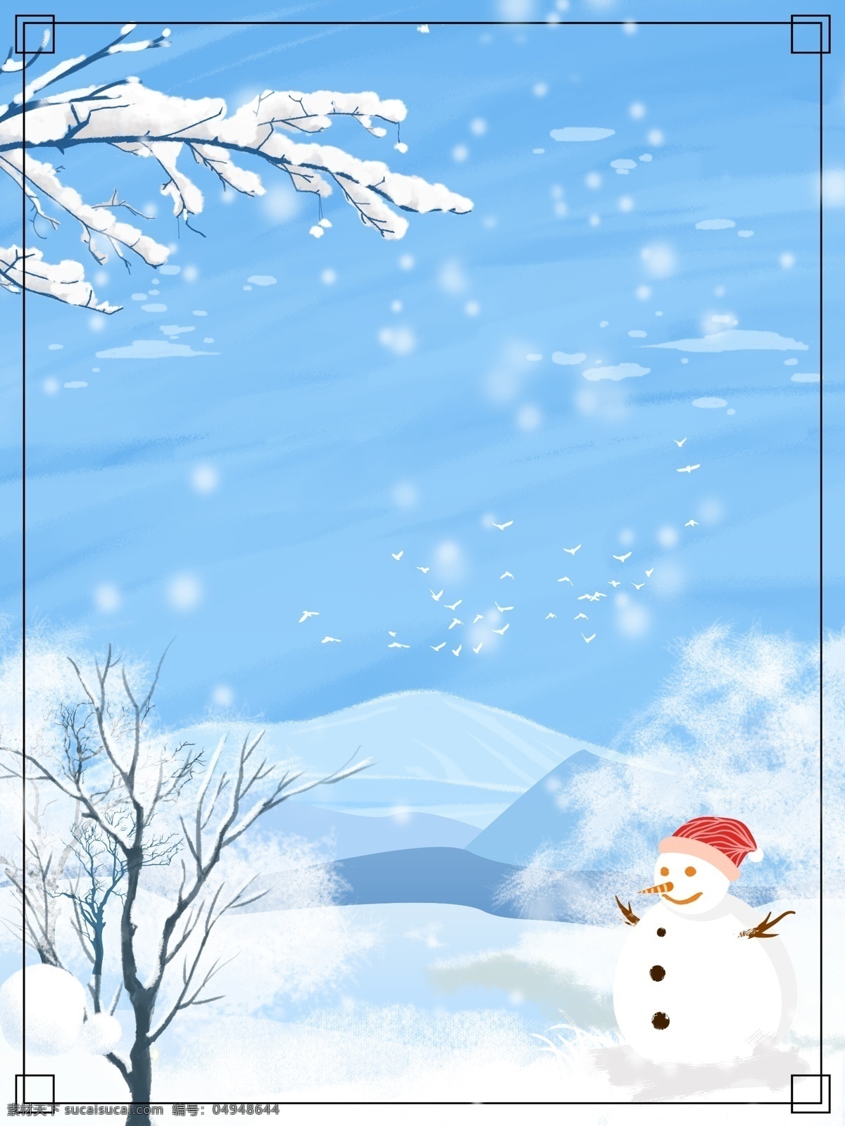 彩绘 大雪 节气 雪地 雪人 背景 蓝色 冬季 冬天 下雪 彩绘背景 传统节气