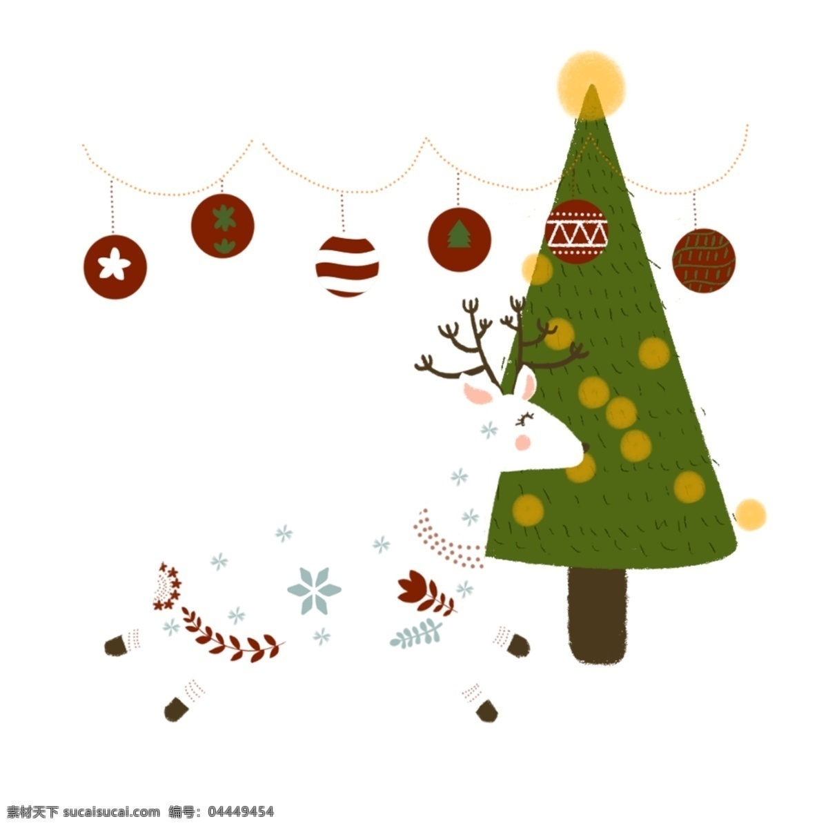 白色 可爱 圣诞 鹿 圣诞树 绿色 模式 插图 材料 圣诞节