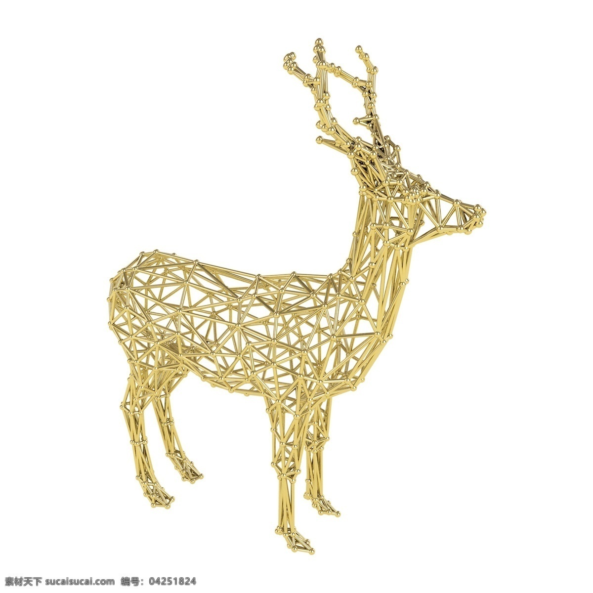 c4d 晶格 黄金 鹿 装饰 麋鹿 圣诞节 圣诞鹿 材质质感 金属 模型 立体 3d 源文件 可编辑 几何色