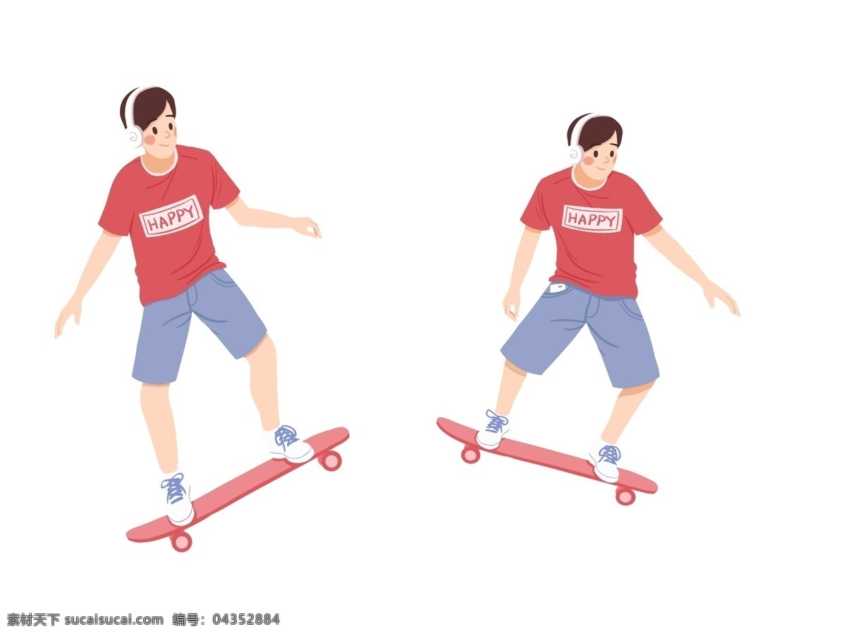 滑板少年 滑板 少年 耳机 分层 插画 街头 元素 运动 短袖 插图 手绘 玩耍 滑板男孩 创意 卡通 青春 活力 校园 都市 人物
