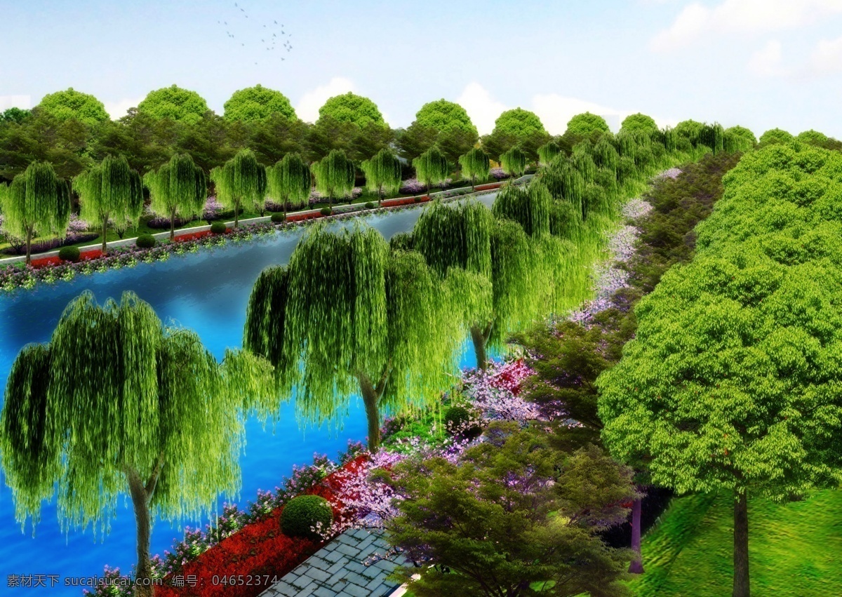 楚门 河道 景观设计 效果 河道景观 效果图 绿化 环境设计 源文件 绿色