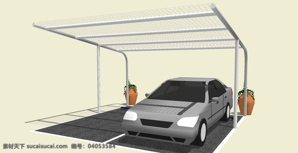 钢花架停车位 钢结构 停车位 钢架 花架 绿荫 车棚 sk素材 环境设计 园林设计 skp