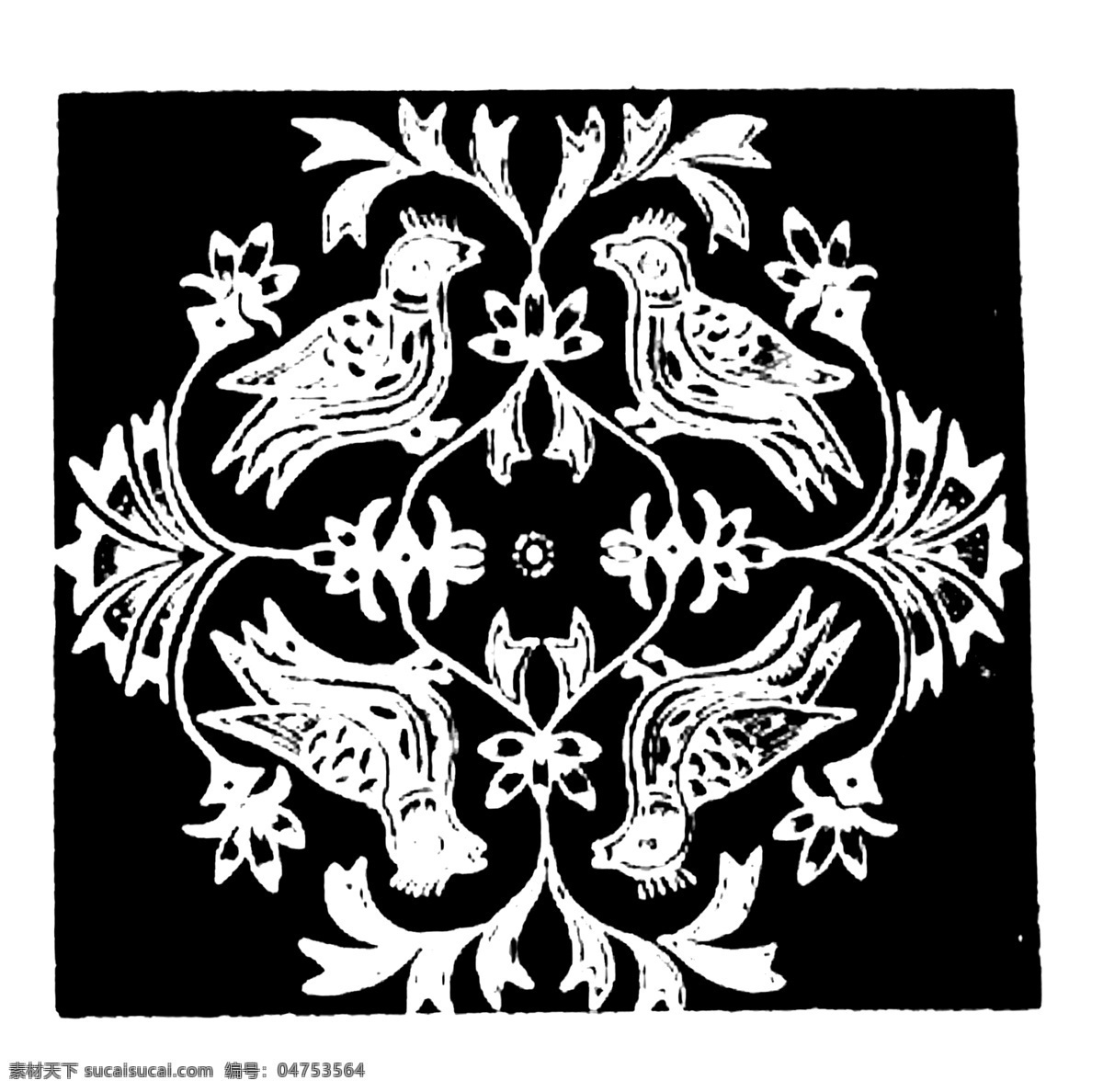 鸟兽纹样 传统 图案 传统图案 设计素材 动物图案 装饰图案 书画美术 黑色