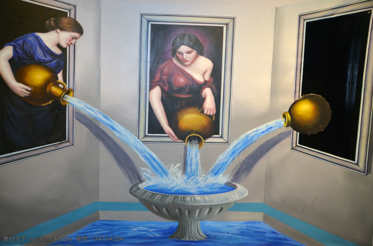 3d 立体画 立体 逼真 趣味 墙画 3d奇幻馆 室内画 视觉画 三维立体画 水缸 倒水 美术绘画 文化艺术