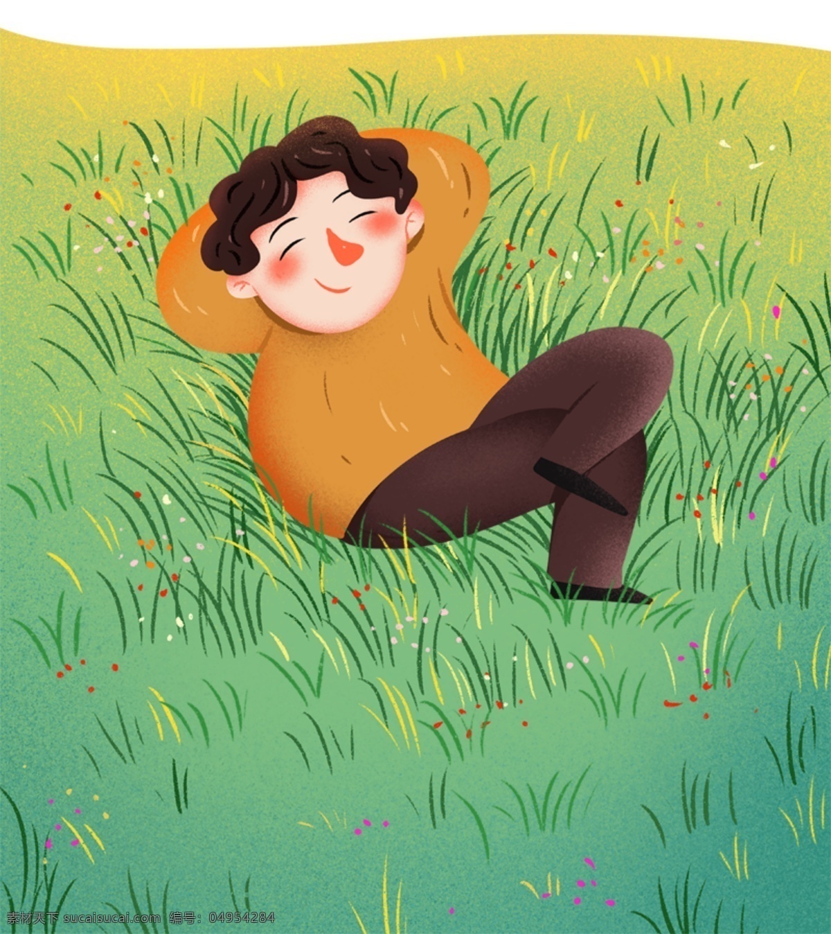 躺 草地 上 男人 免 扣 元素 躺着草地 仰面朝天 闭上眼睛 大自然 草地上的人 开心 手绘草地 躺着的人 开心的笑