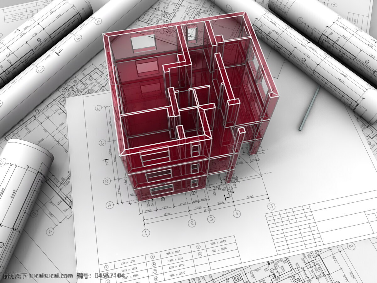 设计图 上 楼房 纸卷 房子 建筑 模型 图纸 建筑设计 3d建筑设计 环境家居