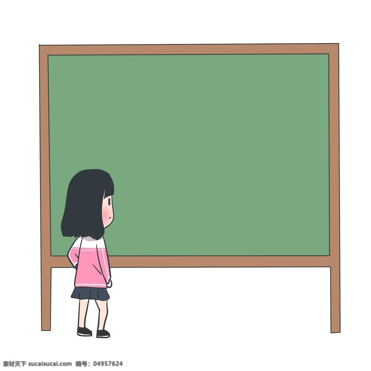 绿色 黑板 边框 插画 卡通黑板边框 可爱 小学生 女孩 绿色黑板边框 装饰 卡通小人 黑板边框