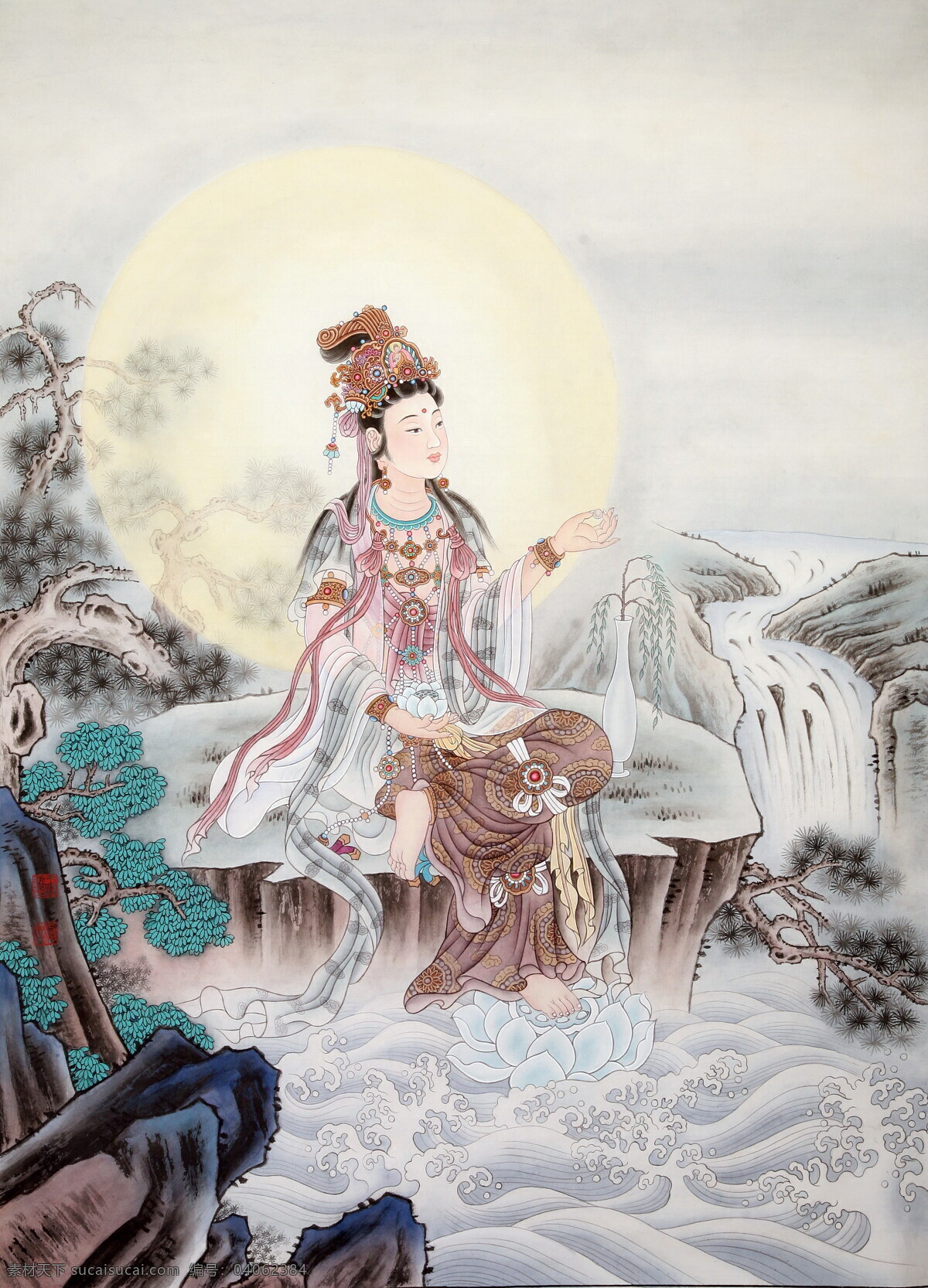 观音 佛教 工笔 国画 绘画书法 名家 人物画 观音设计素材 观音模板下载 名家工笔 文化艺术