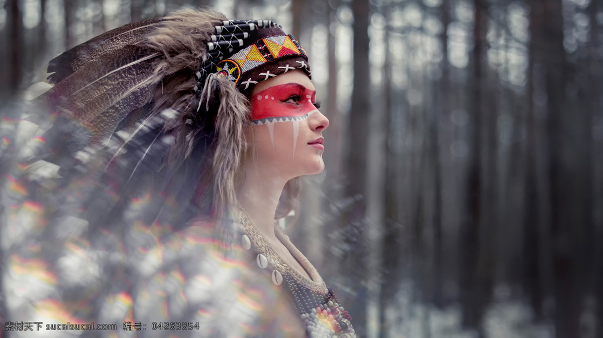 美国 印第安 性感 女人 羽毛 图腾 时尚 身材 美女 性感的女人 人物图库 女性女人