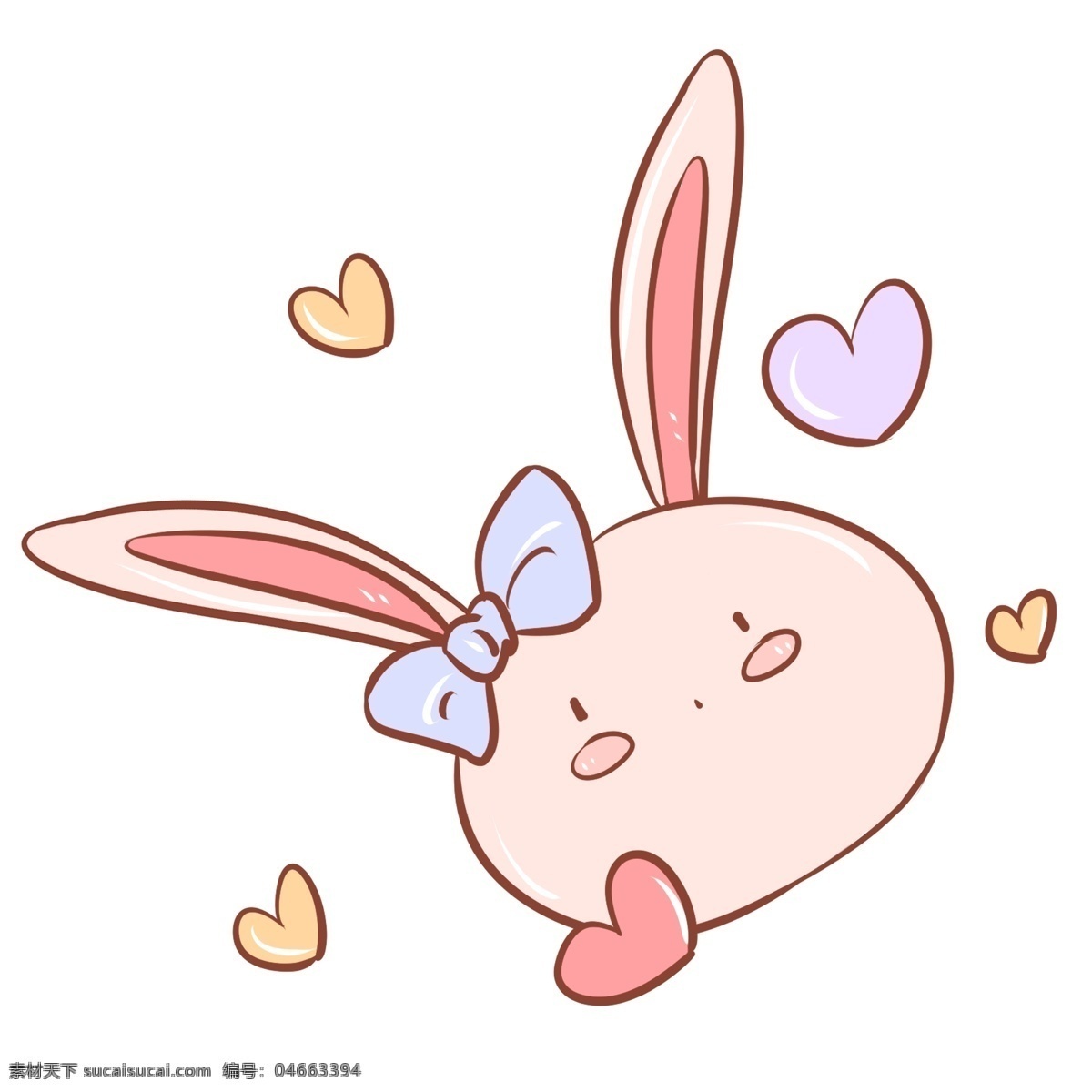 情人节 小 兔子 插画 物 蓝色的蝴蝶结 紫色的爱心 漂亮的小兔子 可爱的小兔子 小兔子插画