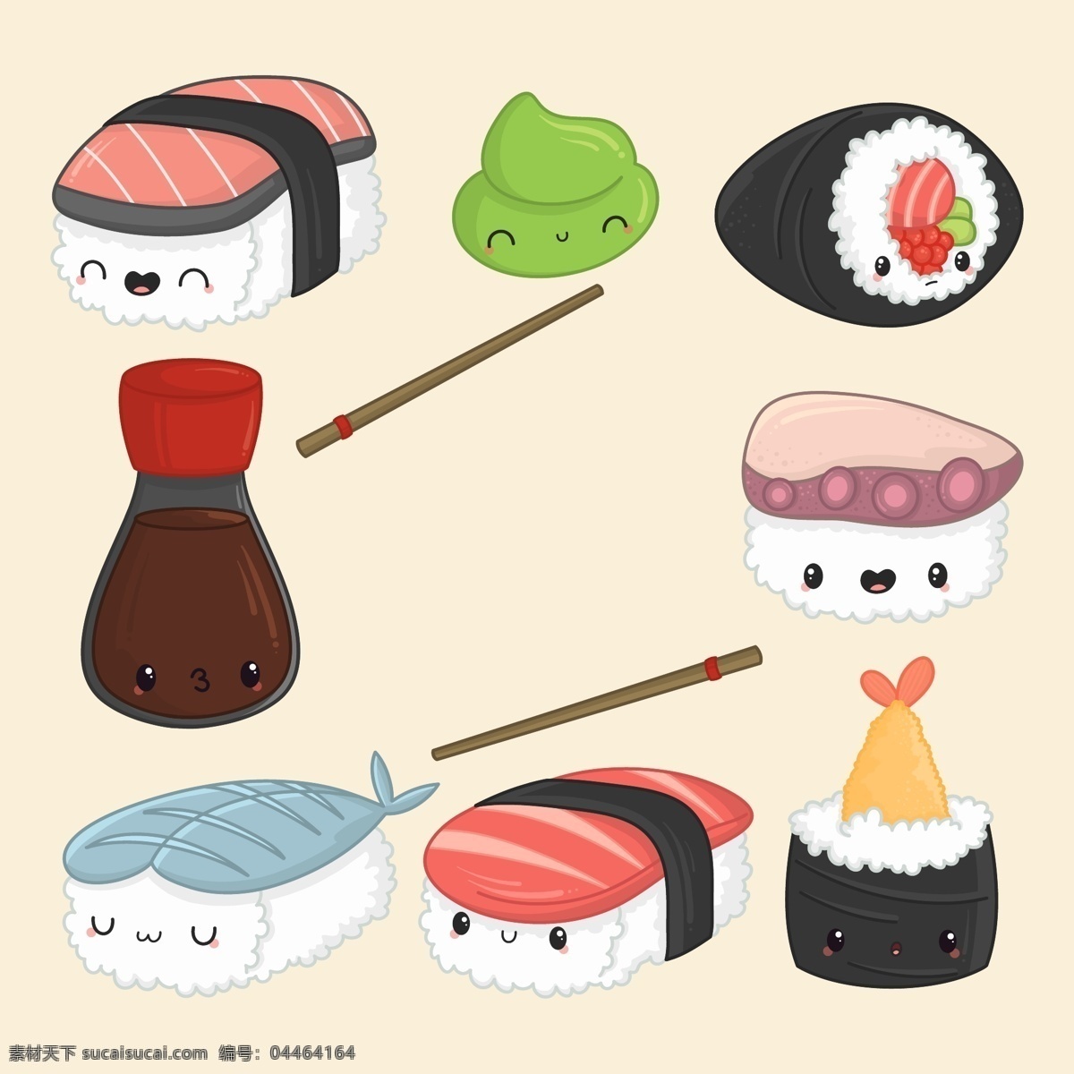 可爱寿司 可爱食物 卡哇伊食物 可爱美食 卡哇伊美食 卡通美食 美食表情 ai设计素材 ai矢量图